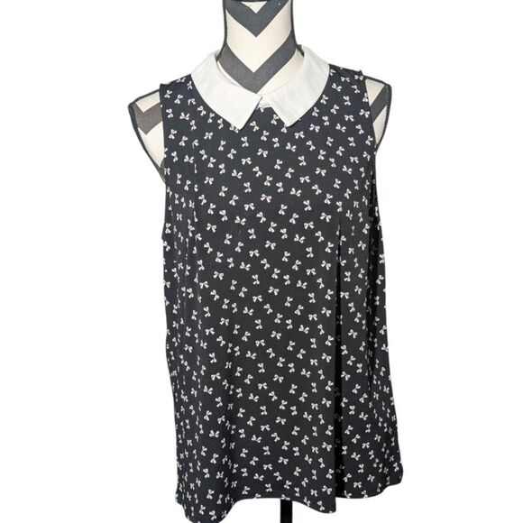 CeCe L Black White Bow Print Sleeveless Top - Picture 1 of 4